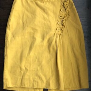 Yellow Ruched Pencil Skirt Knee-Length